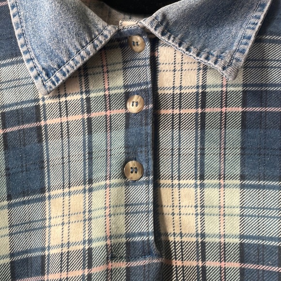 Vintage plaid denim collared button short sleeve by Ashly Brent - Picture 2 of 5